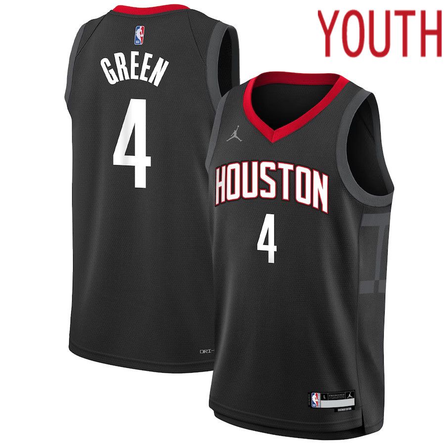 Youth Houston Rockets 4 Jalen Green Jordan Brand Black 2022-23 Swingman NBA Jersey